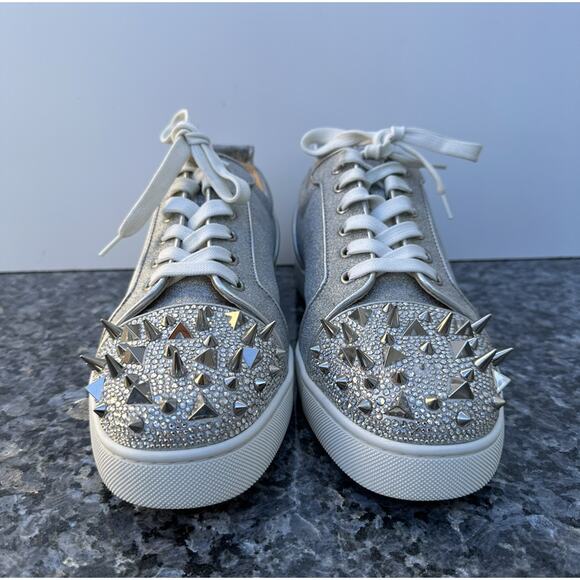 Christian Louboutin Low Top Silver Leather Spike Sneakers Men’s Size 44